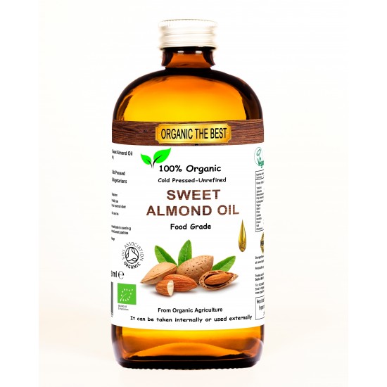 Organic Sweet Almond Oil 240 ml Cold Pressed Unrefined Edible Organic Sweet Almond Oil 240 ml Cold Pressed Unrefined Edible
